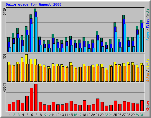 Daily usage for August 2008